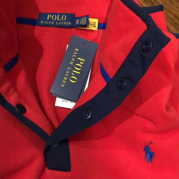 RALPH LAUREN POLO Red 1/4 Snap Long Sleeve Henley Fleece w Zip Pockets 2XL NWOT